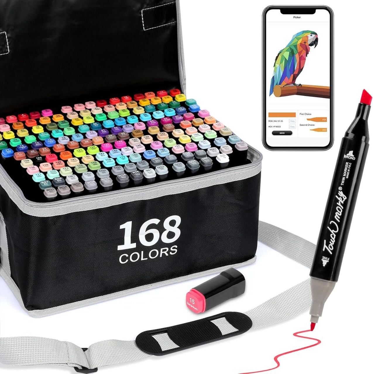 168+2 Colors Alcohol Markers with Free App, Chisel Tip and Fine Tip, Dual Tip Alcohol-Based Marker